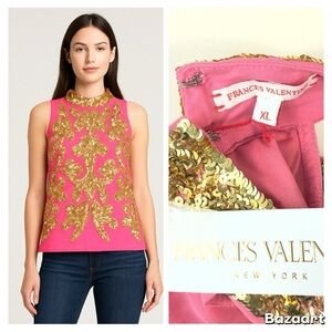 Frances Valentine Pink Sleeveless Tank with Gold Sequin Motif